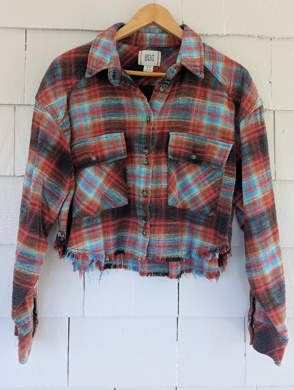 Urban Outfitters BDG Colorful Cropped Distressed Flannel Shirt Size Small